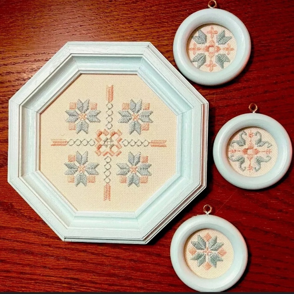 Framed cross stitch cottage core set